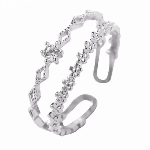 🔵𝟲𝟱%𝗢𝗙𝗙 𝗯𝘂𝗻𝗱𝗹𝗲𝘀 𝟯+🔵 NEW CZ Floral Filigree Adjustable Delicate Ring - Picture 7 of 11